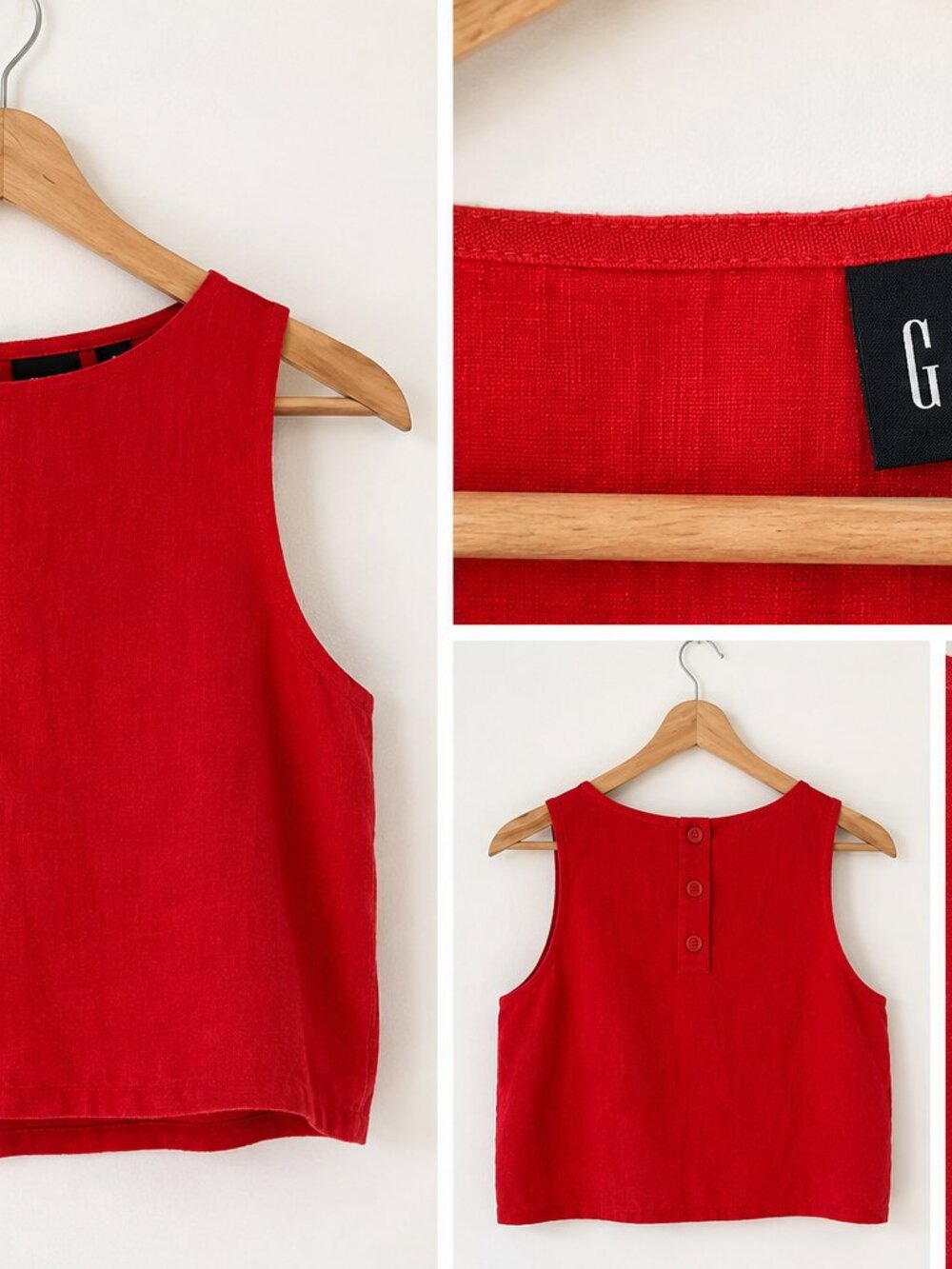 GAP Red Linen Blend Sleeveless Crop Top Button Back Size S